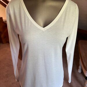 S - Deep V White Long-Sleeve Tee